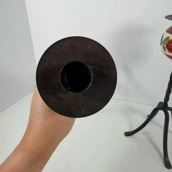 Jim Shore Candlestick Set Wrought Iron Folk Art Floral Ceramic Ball Red and Blue - Picture 4 of 10